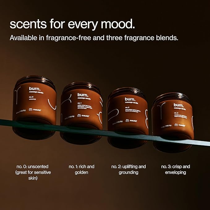 Maude Burn No. 1 - Hydrating + Skin-Softening Soybean + Jojoba Oil Massage Candle - Soothing Warm Massage Oil Candle with Notes of Amber, Lemongrass + Tonka Bean - Relaxing Self Care Gifts (4 oz)