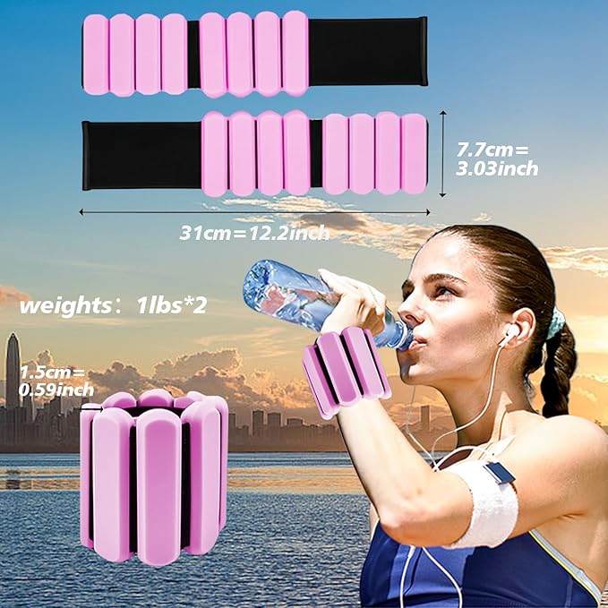 Wrist and Ankle Weights for Women & Men 2 Pack (1lb Each), Adjustable Silicone Wearable Arm & Leg Weights for Pilates, Gym, Yoga, Cardio, Strength Training