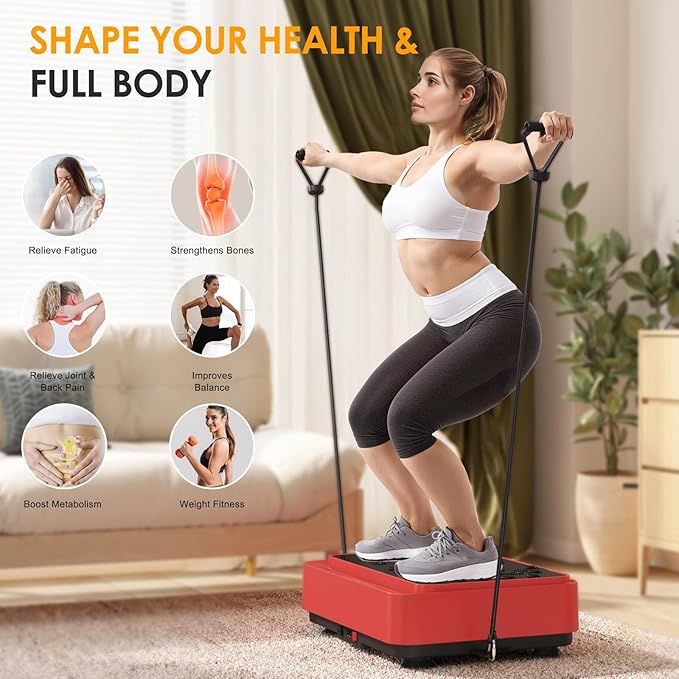 Vibration Plate Exercise Machine, Vibration Plate for Lymphatic Drainage with Remote Control & LCD Display, Vibration Platform with Fitness Resistance Bands for Women Men Weight Loss, 500lbs