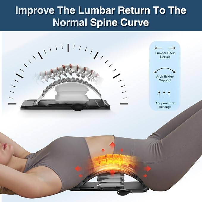 Docemel Back Stretcher for Lower Back Pain Relief,Adjustable Inversion Lumbar Traction Device,Lumbar Support Board for Spinal Decompression and Scoliosis,Sciatic Nerve Release Tool,Back Cracker Board