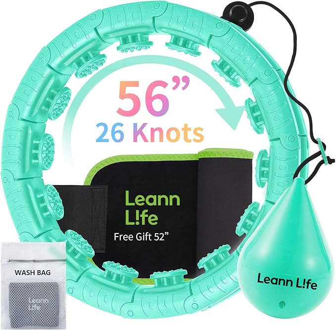 U2-26 Knots 19”- 56”, Weighted Hula Hoop for Adults Weight Loss, Infinity Hoop Plus Size, Children Adults Home Outdoors, Fun Fitness Exercise, Abdominal Toner,Free Waist Trimmer&Wash Bag