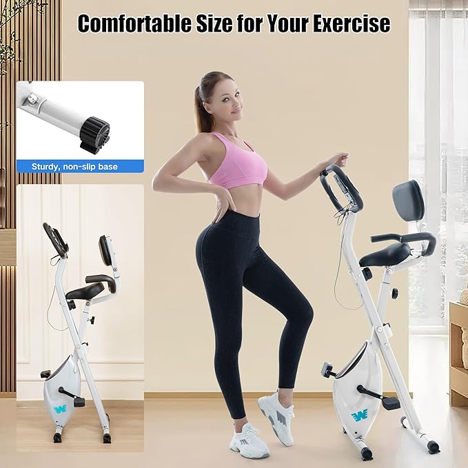 BARWING Stationary Exercise Bike for Home Workout, 5 IN 1 Foldable Indoor Cycling Bike for Seniors, 350LB Capacity, 16-Level Magnetic Resistance, Seat Backrest Adjustments