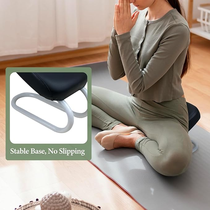 Kneeling Meditation Stool Chair Sturdy Ergonomic Compact Adults Comfortable Gift Seat Meditation Bench for Studio Praying, Black