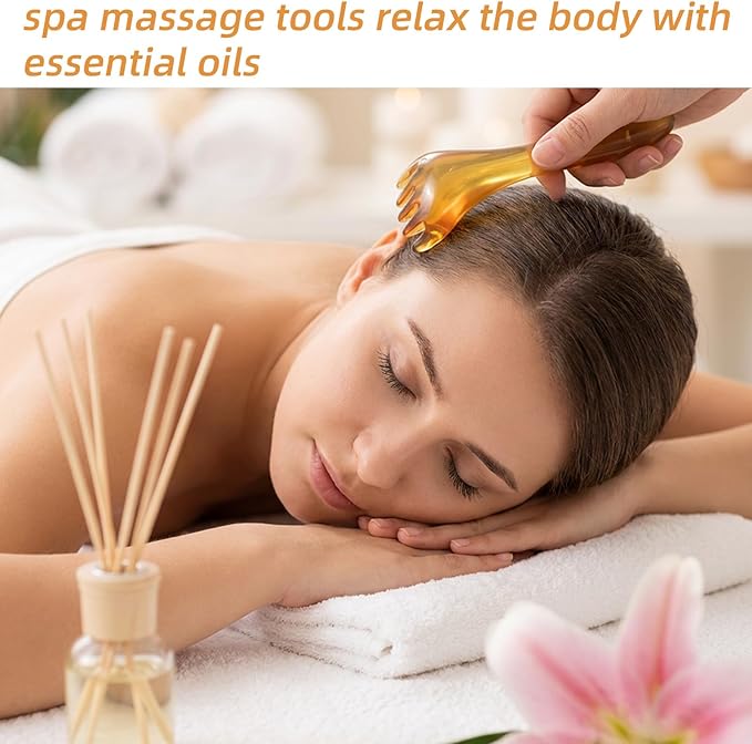 Scalp Massage Tools, 2 Pack Head Spa Gua Sha Tools, Head Massages Comb, Men & Women, Portable Resin SPA Tool for Soothing Heads Massage (Amber)