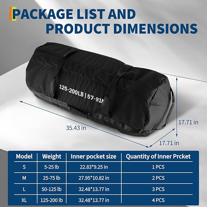 Garvee Sandbag for Fitness Weights Training,5-200 LBS Adjustable Weighted SandBag for Strength Powerlifting Running Home Gym Exercise,Black