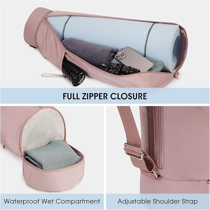 sportsnew Yoga Mat Bag, Full Zip Cargo Yoga Mat Carrier Bag with Drawstring Water Bottle Pocket and Bottom Wet Pocket, Exercise Yoga Mat Carrier Holder Multi-Functional Storage Bag Patent Pending