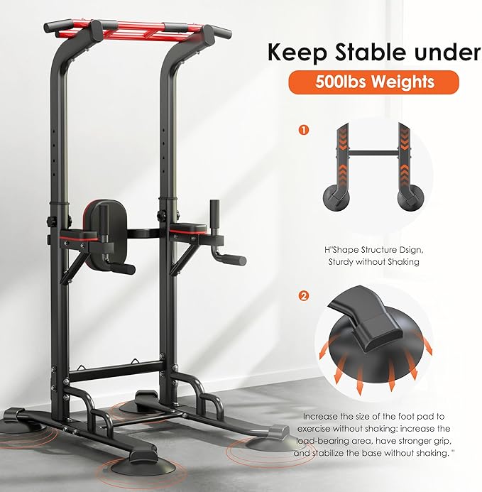 SogesPower Pull Up Bar Station Power Tower,12-Level Adjustable Multi-Function Pull Up Dip Station for Home Gym, Pull Up Bar Stand Dip Bar Strength Training Fitness Equipment