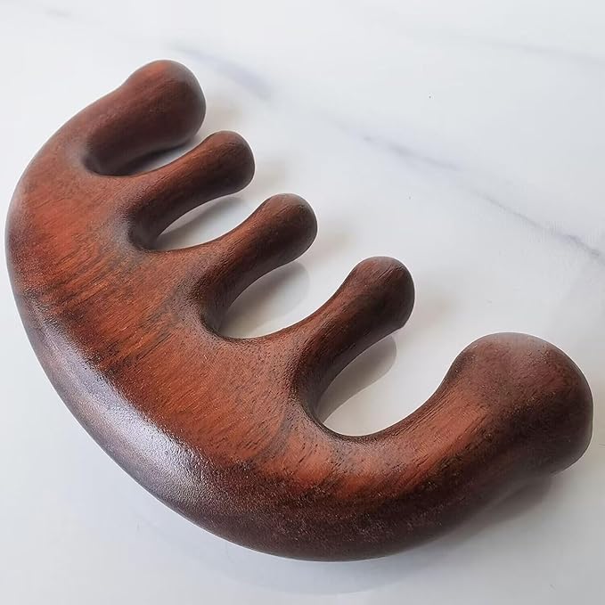 Wooden Massage Comb 100% Natural Handmade Pure Wood Five-Tooth Meridians Comb Scalp Massager Comb No Static Wide Tooth Comb for Head Scalp Comb Meridians Scraping Massage Tool (Plain Style)