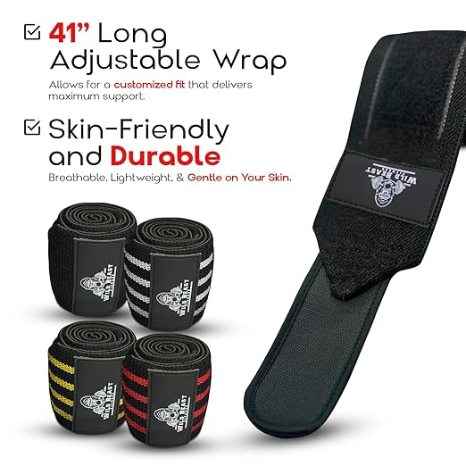 Elbow Wraps for Weightlifting (Pair), Stretchable & Breathable 41" Elbow Compression Strap, Weightlifting Straps for Bench Press, Supports Powerlifting, Pressing, Elbow Straps for Gym Accessories for Men (Black)
