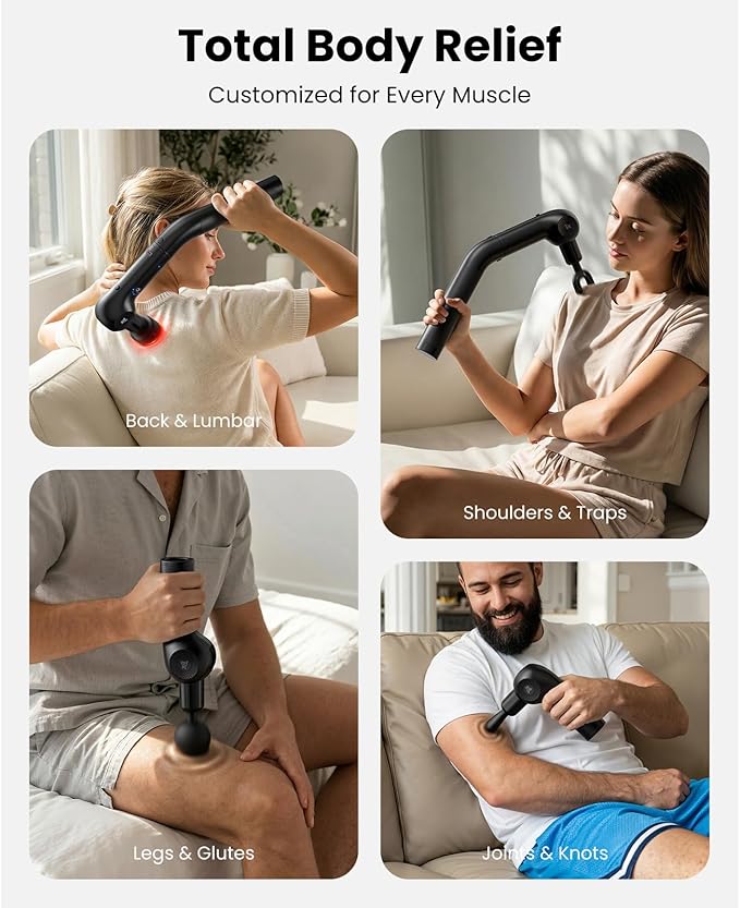 BOB AND BRAD 2-in-1 Massage Gun with Heat & Red Light Soothing L7 Ultra Massage Gun with Extension Handle &Adjustable Angles, Deep Tissue for Back Lumbar Shoulder FSA-HSA Eligible Gift for Men Women