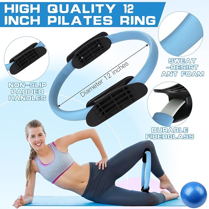 15 Pcs Home Pilates Essentials Kit for Women,Pilates Kit with 9 Inch Yoga Ball,Pilates Ring,Resistance Bands,Jump Rope,Workout Sets for Women,Pilates Equipment Set for Starter Toning Workout at Home