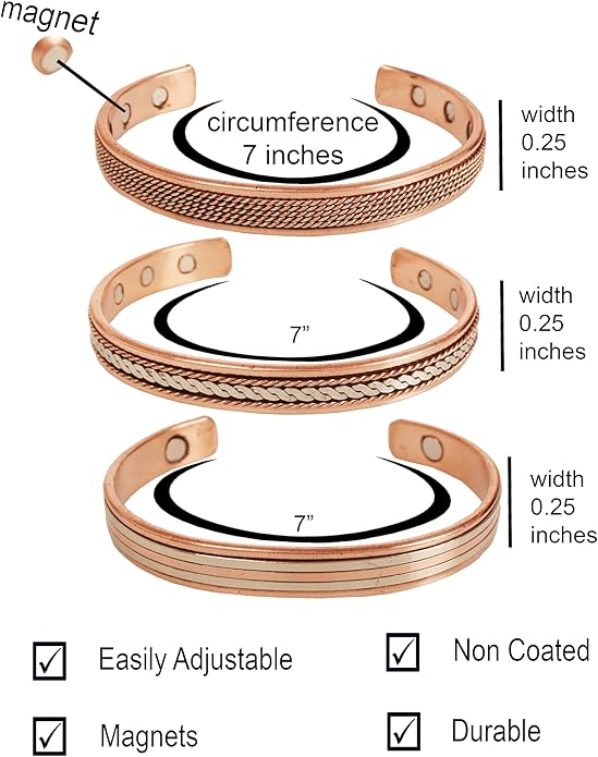 Touchstone copper bracelets | gift for men women |adjustable 100% pure solid real magnetic jewelry | handmade bracelet set combo | rope braided tibetan bangles.