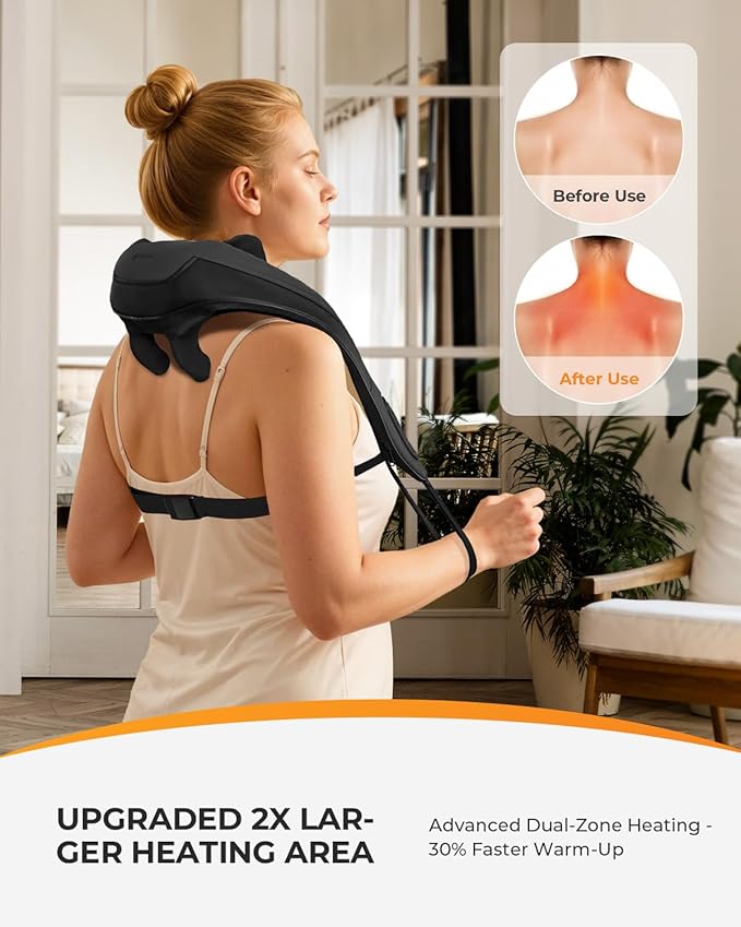 CooCoCo Cordless Neck Massager,Birthday Ideas for Dad Mom, Neck and Back Massager for Pain Relief Deep Tissue, Shiatsu Shoulder Massager for Pain Relief, Back Massager with Heat
