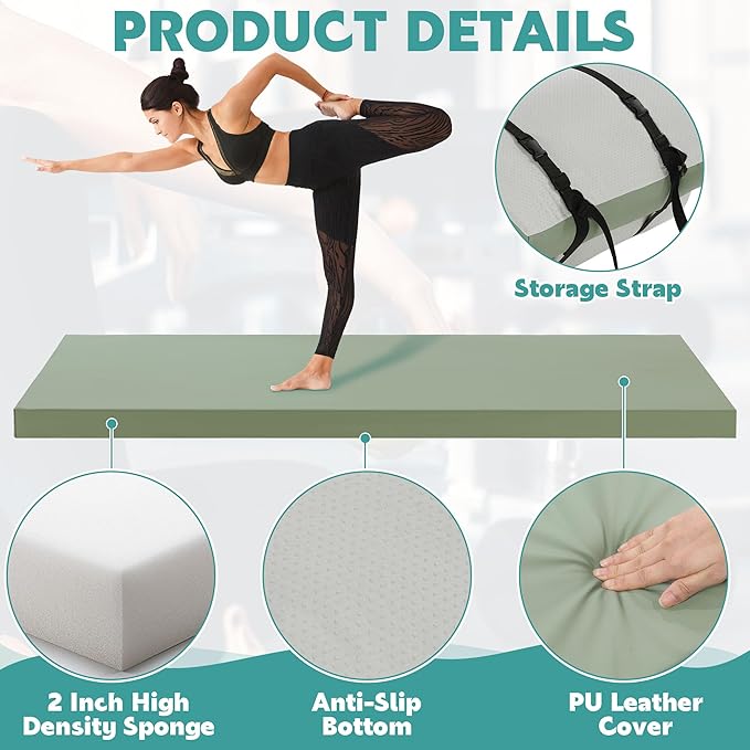 MABOZOO 2 Inch Thick Yoga Mat, 72''x24'x2" Foldable Extra Thick Exercise Mat Gymnastics Mat with PU Leather, Padded Yoga Mat Fitness Mat for Yoga, Pilates, Stretching