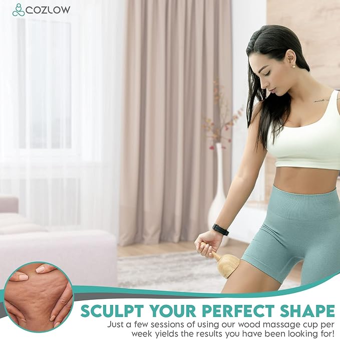 COZLOW Wood Therapy Massage Cup - Maderoterapia Massager for Body Sculpting, Fascia Release & Lymphatic Drainage - Wooden Cupping Massage Tool - Maderotherapy Helps Reduce Cellulite Appearance