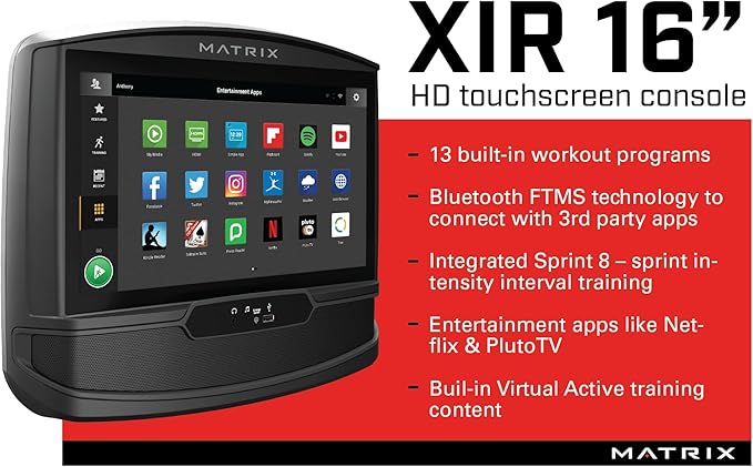 Matrix Fitness A30 Ascent Elliptical with XIR | 16" Touchscreen (WiFi+BT+HDMI) | Low Impact Workouts, Full Body Cardio | Space Saving Compact Design, Suspension Elliptical with Adjustable Incline