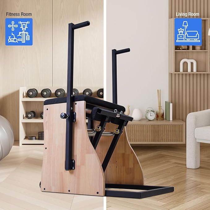 Pilates Stability Chair Split Pedal Fitness Reformer with Adjustable Springs,4-Level Resistance, Home Gym Equipment for Full-Body,Yoga & Core Training,Includes Non-Slip Socks, Ideal for Rehabilitation