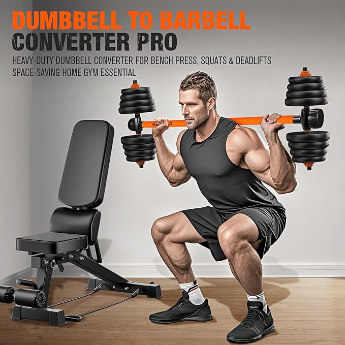 Dumbbell Converter, Convert Dumbbells to Barbell Set, Weight Bar for Bench Presses, Squats, Hip Thrust, Deadlifts, Home Weightlifting and Strength Training, Versatile Home Gym Equipment