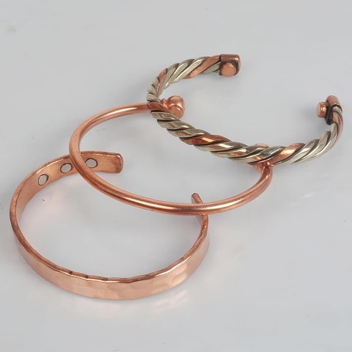 Copper Bracelet Tibetan Style. Hand Forged with Solid and High Gauge Copper Jewelry Cuff for Women Men. Combo of Different Designs