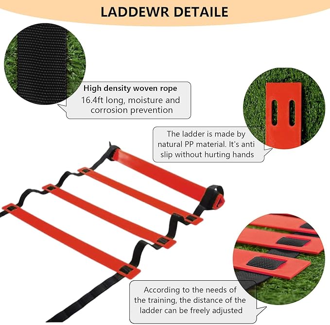 Agility Ladder Speed Training Set, 80lb Resistance Band with Adjustable Waist Belt to Improve Explosive Strength Focus Muscle Suitable for Football Basketball Baseball Jumping Volleyball