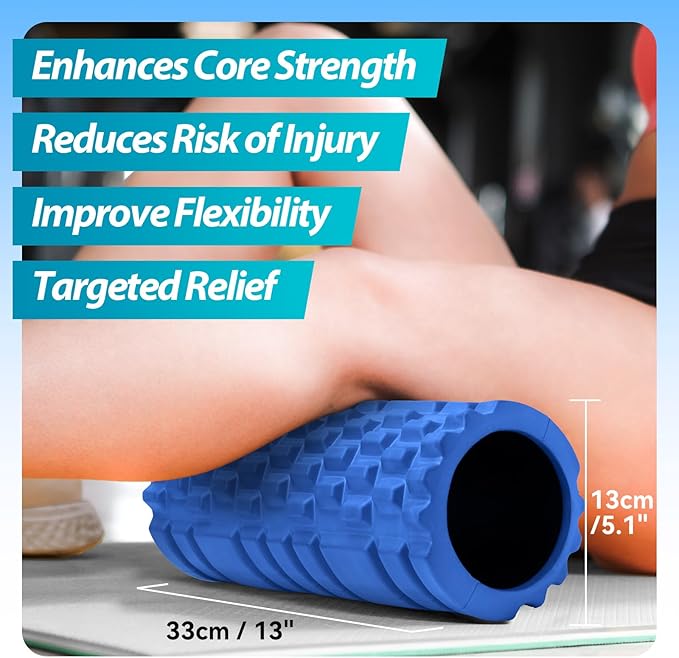 Foam Roller for Deep Tissue Massager, 13" High Density Exercise Patented Roller for Muscle Massage and Myofascial Trigger Point Release Back Roller for Fitness, Yoga and Pilates (Blue)