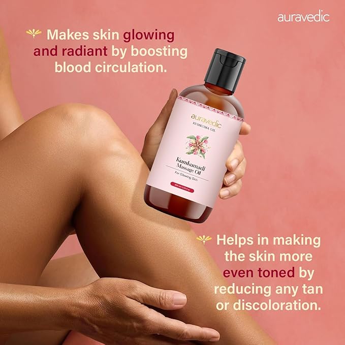 Auravedic Kumkumadi Oil for Face & Body with Saffron | Ayurvedic Massage Oil for Daily Moisturizing | Lightweight, Non-Greasy Hydrating Oil for Men & Women | 6.76 Fl Oz (200ml)