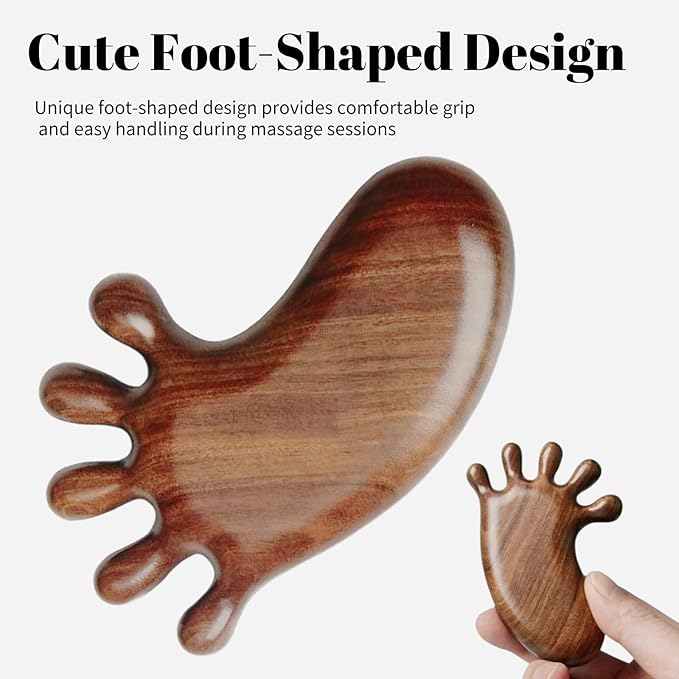 Sandalwood Foot Massage Tool, Traditional Manual Reflexology Tools, Wooden Acupressure Massager for Deep Tissue, Body, Hand, Meridian Therapy, Cute Foot-Shaped Design