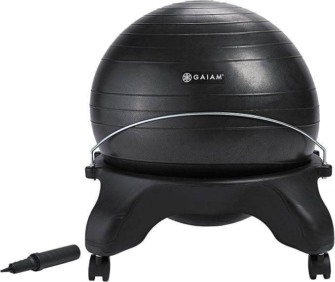 Gaiam Classic Backless Balance Ball Chair – Exercise Stability Yoga Ball Premium Ergonomic Chair for Home and Office Desk with Air Pump, Exercise Guide and Satisfaction Guarantee, Charcoal