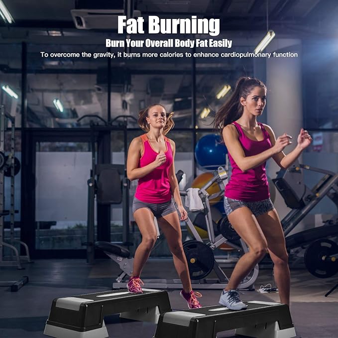 GYMAX Exercise Step Platform, 30” Aerobic Stepper with Risers, 5”-7”-9” Height Adjustable Non-slip Training Stepper for Home Gym Fitness