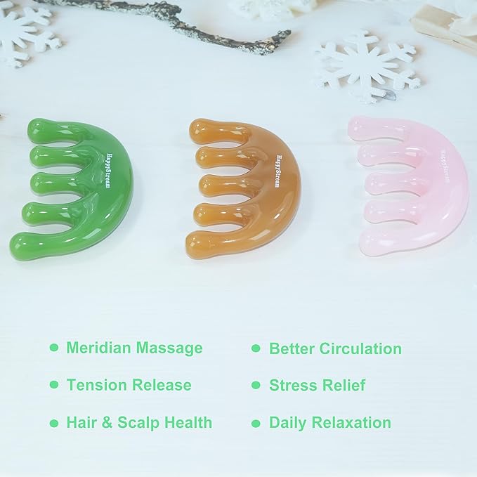Scalp Massage Tool Head Massager. Resin Massage Comb Gua Sha Fascial Tools for Scalp Care Hair Growth Stress Relax Headaches Meridian Acupoint Treatment Trigger Point Therapy. (Pink)
