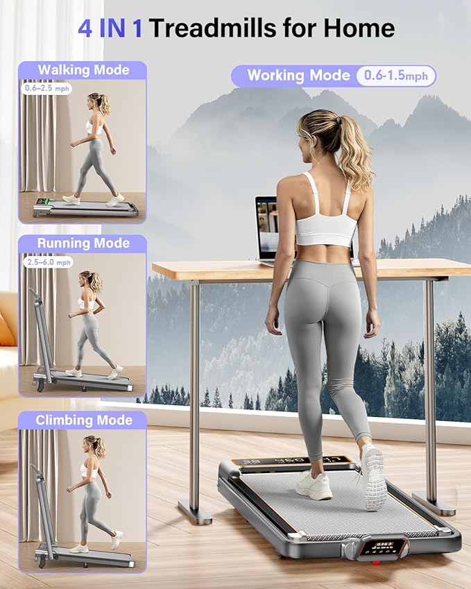 Walking Pad Treadmill with 12% Incline & Dual LED Display, 4 in 1 Walking Pad with Handle Bar, 3.5HP Foldable Under Desk Treadmill, Portable Treadmills for Home 350LBS, 4 Adjustable Incline, RGB Light