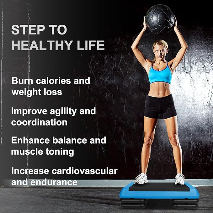 4''-6''-8''Adjustable Aerobic Stepper w/4 Risers Health Workout Step Platform for Sports & Fitness