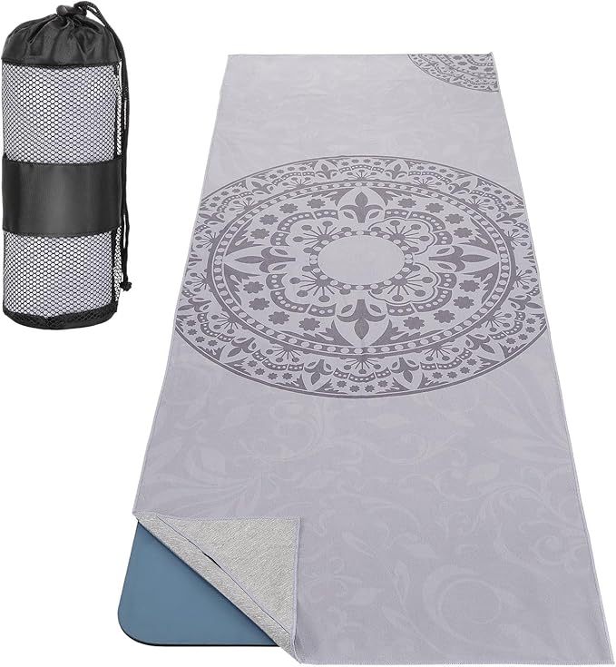MoKo Hot Yoga Towel, Non-Slip Yoga Mat Towel with Grip Dots, 74.4"×27.3" Yoga Mat Cover for Pilates, Fitness, Meditation, Swimming Pool, Beach, Travel Yoga Mat with Corner Pockets