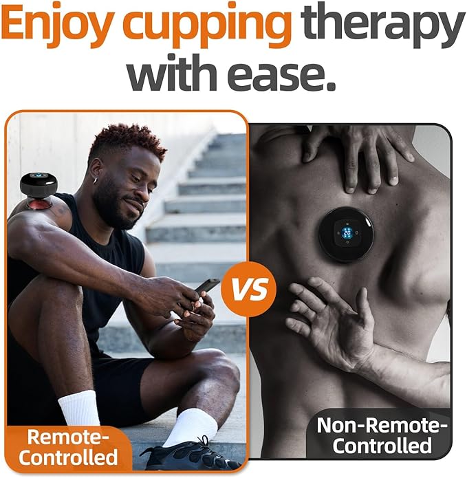 Becommend 5-in-1 Remote Cupping Kit for Massage Therapy with 20-Level Suction & Heat, Red Light – Cupping Set with 2 Replaceable Cups for Back Pain, Knots, Soreness Relief (Black)