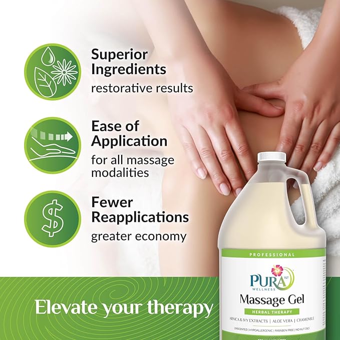 Herbal Therapy 1 Gallon Massage Gel, Aloe Vera, Professional, Massage Therapy, Deep Tissue, Unscented, Hypoallergenic, Natural Ingredients, Skin Hydrating, Moisturizing, Muscle Relief