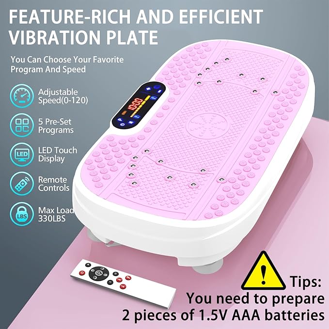 Vibration Plate Exercise Machine, Vibrating Fitness Platform with Remote Control for Lymphatic Drainage, 5 Types of Exercise Programs, Fat-Burning Fitness Equipment for Women Men