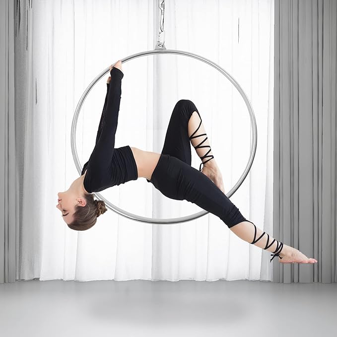 35.4In Professional Aerial Hoop, Yoga Starter Set, Adults Suspension Professional Ring Fitness Stainless Steel Single Point Aerial Hoop Equipment Kit for Fitness, Dance