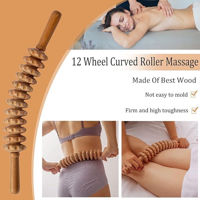 6 in 1 Wood Therapy Massage Tools, Maderoterapia kit, Wood Therapy Set, Lymphatic Drainage Massager, Wooden Gua Sha Tools, Wooden Massager Roller Rope for Body Shaping Anti Cellulite