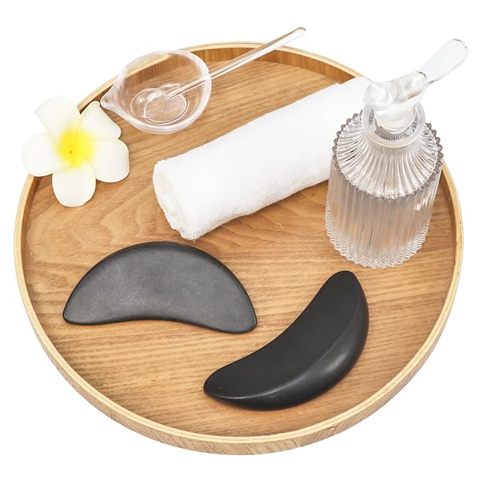 Master Massage 2-Piece Large Waning Moon Crescent Massage Stone Set – Arc Curved Hot Stones for Deep Tissue Therapy, Gua-Sha & Pressure Point Massage – Black Basalt Rock Tool Pack