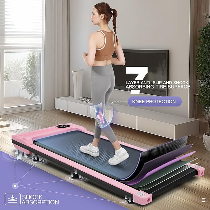 Under Desk Walking Pad for Home Office - 2.5 HP Portable Treadmill With 300 lb Capacity, Compact Jogging Running Machine, Remote Control and LED Display