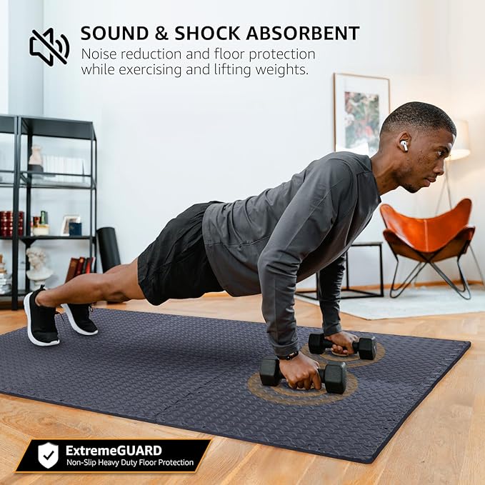 48 Pack - 1/2" Extra Thick Floor Exercise Mat for Home Gym Floor Padding for Kids - High-Density EVA Interlocking Foam Floor Tiles for Gym Equipment, Play Area, Yoga, Cardio, Weights, MMA