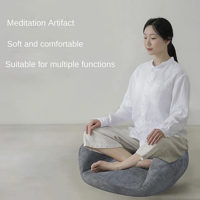 Ergonomic Meditation Cushion, Suede Floor Seat for Yoga and Mindfulness Practice, Memory Foam, Curved Back Support (Grey)