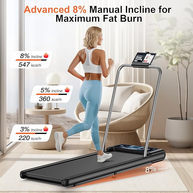 Walking Treadmill Pad with Incline - Portable Under Desk Treadmill, Walking Mat Pad with Handle Bar, 2.5HP Low Noise, 2 in 1 Treadmills for Home Office, Remote Control with LED