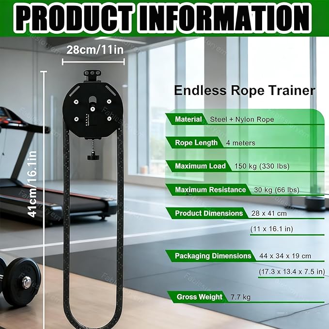 Endless Rope Trainer | Adjustable Resistance Trainer Machine | Suspension Endless Rope Pulley System| Closed-Loop Nylon Rope | Home Gym Infinity Rope for Resistance Training