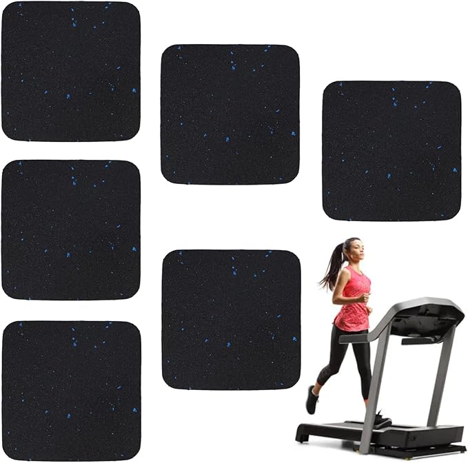 6 Pack Exercise Equipment Mat, 4 x 4 x 0.8 Inch Anti-Slip Treadmill Mats for Carpet Protection, Noise Reduction, Washing Machine Pads, Anti Vibration Rubber mats for Stationery Bike, Rowing Machine