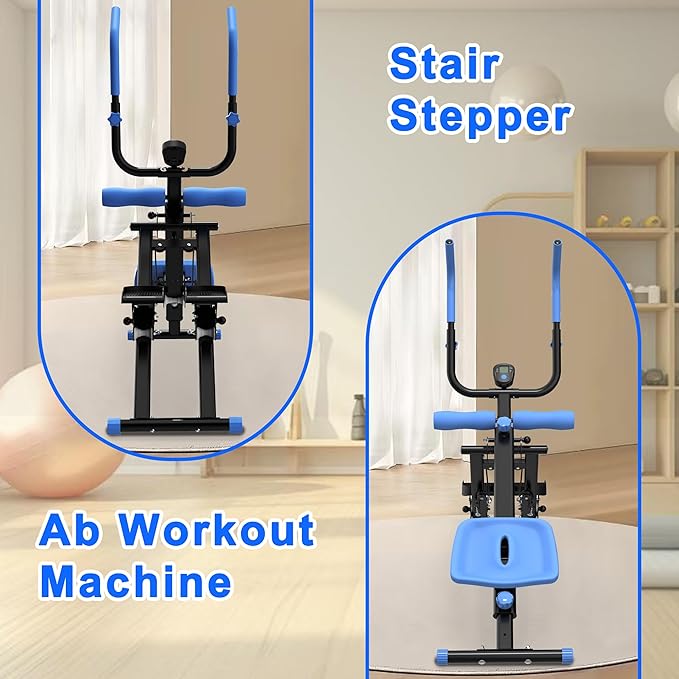 2 in 1 Stair Stepper And Ab Workout Machine, Stepper Machine with Adjustable Handlebar, Vertical Climber Workout Equipment for Home Gym, Core and Glute Workouts Equipment for Women