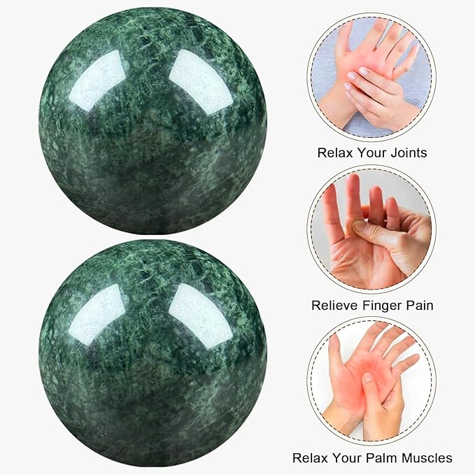 Hand Therapy Balls for Stress Relief,Baoding Balls for Women & Men,Marble Chinese Massage Ball Set for Hand Exercise,Arthritis,Brain Stress Relief,2 Pack with Storage Bag (1.57inch Dark Green)