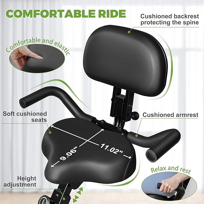 Caromix Folding Exercise Bike, 5 in 1 Stationary Bike with 16-Level Adjustable Magnetic Resistance, 330LB Capacity Indoor Workout Bike, Foldable Exercise Bike for Seniors and Adult