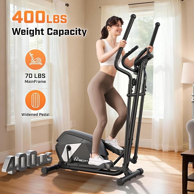 ANCHEER Elliptical Machine, Elliptical Exercise Machine for Home with Ultra-Quiet Magnetic System, Elliptical Trainer with 14 Resistance Levels&15IN Stride,Max 400LBS Loading Capacity