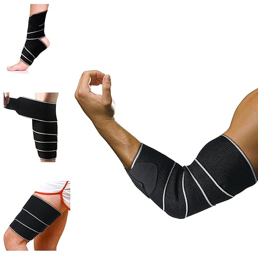 Luwint 60 Inch Long Elastic Bandage Wrap, 1-Pair Non Slip Compression Support for Ankle Calf Elbow, Ideal for Gym Workout Weightlifting Training Sports Basketball Football Soccer Tennis Running